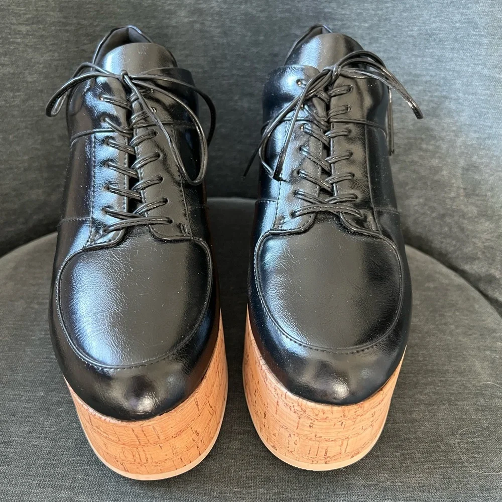 Black Leather Platform Women's Shoes - Picture 1 of 5
